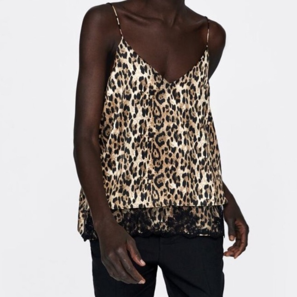 Zara Basic Leopard Print Cami Style Top Size Xs - image 1